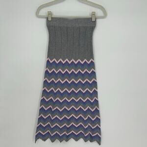 Calvin Luo Strapless Knit Midi Dress Chevron Zig Zag Hem NWT Sz S